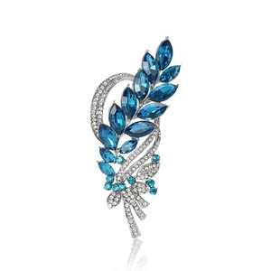Elegante Weizenähren-Brosche mit dunkelblauen Kristallen und Strass für Damenanzüge