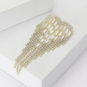 Elegant gold-tone wing brooch with sparkling rhinestones and cascading crystal tassels