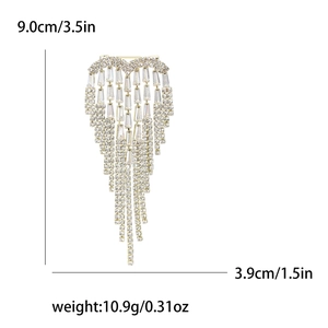 Elegant gold heart brooch with sparkling rhinestones and long tassel fringe for formal wear