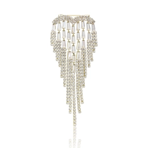 Sparkling silver alloy heart brooch with cascading rhinestone tassels for women's fashion