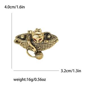 Vintage cat brooch in antique gold finish with red gem eyes and size measurement specs