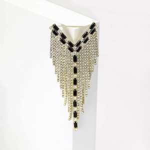 Elegante spilla a nappa a forma di Y in lega d'oro con pietre nere e strass lucidi