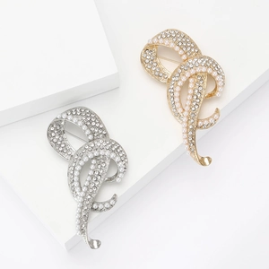 Eleganter Legierung Strass Künstliche Perle Knoten Brosche Pin Stromlinienförmiges Nischendesign Damen Hochzeit Party Kleid Accessoires Schmuck