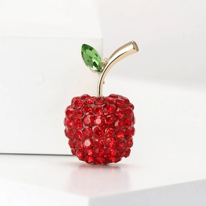 Broche Pomme Rouge en Alliage avec Strass pour Femme Épingle de Revers Mode pour Costume Manteau Bijoux de Noël Cadeau