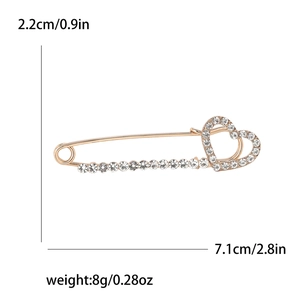 Élégante broche cœur dorée avec strass scintillants pour accessoires de costume femme