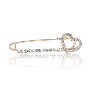 Élégante broche épingle à nourrice en or rose avec motif cœur en strass étincelants