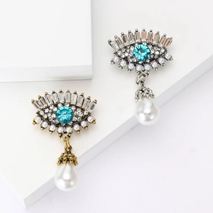 Broche Mauvais Œil en Alliage de Luxe Vintage Avec Strass et Pendentif Künstliche Perle Goutte d'Eau Pour Hommes Femmes Bijoux