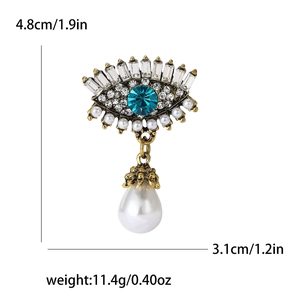 Broche œil vintage avec pierre bleue, strass et pendentif perle pour femmes et hommes