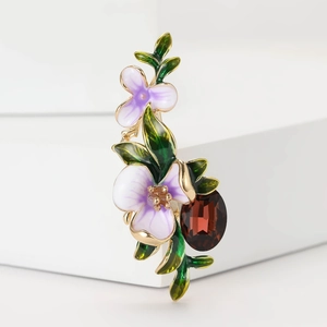Vintage Enamel Iris Flower Brooch For Women Alloy Rhinestone Purple Floral Breastpin Fashion Jewelry Clothing Accessory