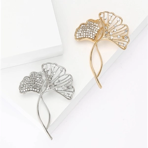Elegant Ginkgo Leaf Brooch For Women Alloy Rhinestone Inlaid Suit Pin Jewelry Accessories Gold Silver Color Flower Pin