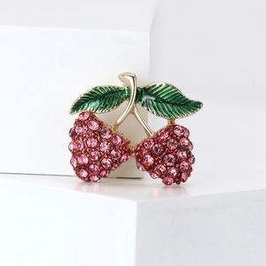 Spilla Fragola in Lega con Strass alla Moda per Donna Rosa Rosso Frutta Spilla Smalto Foglia Gioielli Accessorio per Abito