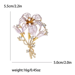 Details der Lilien-Brosche Größe 5,5 cm mal 5,0 cm mit Perlen und Strasssteinen