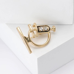 Kreative Goldlegierung Trompete Brosche mit Kristall-Strass und schwarzer Emaille