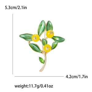 Tableau des tailles détaillé pour broche branche émaillée avec feuilles et fruits