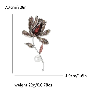 Floral orchid brooch with rhinestones and white pearl on a clean white background
