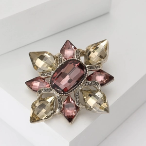 Elegant vintage Baroque flower brooch with purple gemstone and champagne crystals
