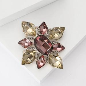 Vintage baroque palace style brooch with purple main stone and pink yellow rhinestones