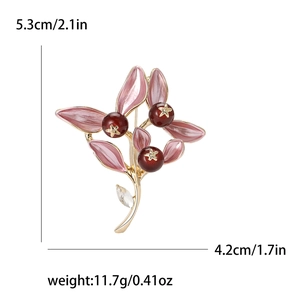 Broche élégante en émail baie rose et doré avec pendentif en cristal de goutte