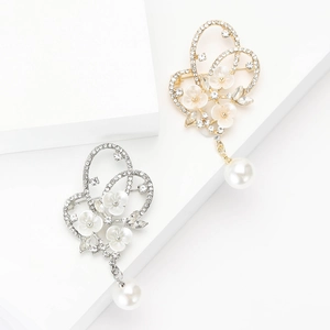 Broche Élégante Fleur Papillon en Alliage Avec Strass et Pendentif Künstliche Perle pour Costume de Femme Châle Bijoux de Mariage
