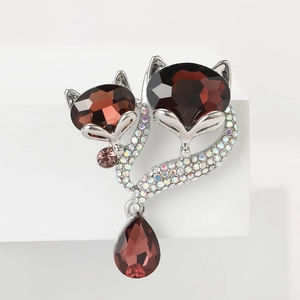 Broche renard élégante avec pierre rouge et pendentif en cristal pour vestes femmes