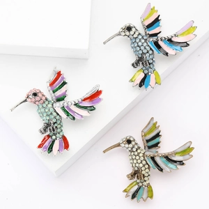Exquise Broche Colibri en Alliage de Strass Émail Coloré Épingle Oiseau pour Femmes Costume Manteau Bijoux de Mode