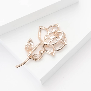 Detailed back view of rose gold tulip brooch showing the pin clasp and hollow metal craft