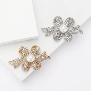 Broche Nœud en Alliage Élégante Avec Künstliche Perle et Strass Or Argent Épingle Nœud pour Femmes Mariage Fête Bijoux Accessoires