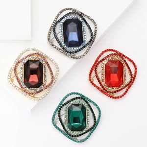Vintage Alloy Rhinestone Square Brooch For Women Geometric Large Gemstone Inlaid Breastpin For Gown Shawl Party Jewelry