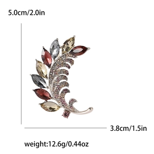 Broche feuille élégante avec strass marquise multicolores et base en alliage argenté