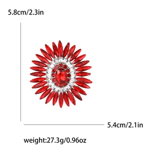 Spilla a forma di girasole con strass rossi da donna, misure 5,8cm x 5,4cm, peso di 27,3g