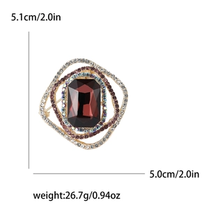 Elegant vintage square brooch with deep brown crystal and sparkling rhinestones for women