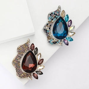 Vintage Alloy Rhinestone Teardrop Brooch Colorful Inlaid Crystal Breastpin For Women Suit Overcoat Dress Accessories