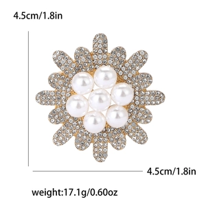Eleganter Gold-Sonnenblumen-Broschenpin mit Perlen und Kristallen, Größe 4.5cm, 17.1g
