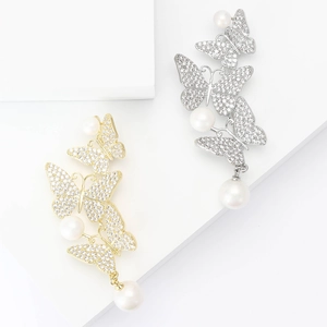 Eleganter Kupfer Zirkonia Schmetterling Brosche Mit Künstliche Perlen Strass Eingelegte Korsage Für Damen Anzug Kleid Bankett Party Schmuck