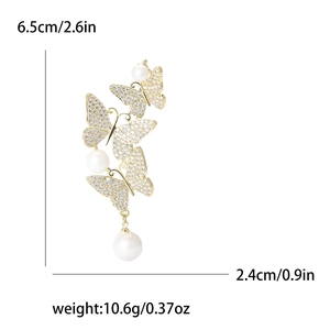 Eleganter Schmetterling-Brosche mit Zirkonia-Besatz und weißen Perlen, 6,5 cm Höhe