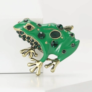 Broche Grenouille en Alliage Émaillé avec Strass pour Femmes Vert Forme d'Animal Épinglette Bijoux Décoratifs Cadeau Accessoire
