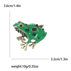 Broche grenouille tendance en émail vert avec strass, taille 3,6cm x 3,2cm pour femmes