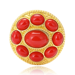 Vintage style round gold brooch with red oval stones for suits and shawls