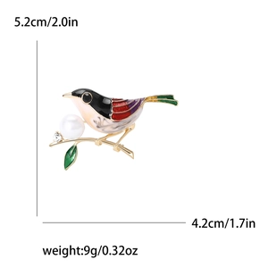 Broche moineau en perles exquise avec oiseau en émail et dimensions de la base en alliage