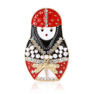 Vintage Matryoshka brooch with colorful enamel rhinestones and dragonfly detail