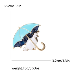 Detailed view of cat with umbrella brooch with precise size and weight measurements