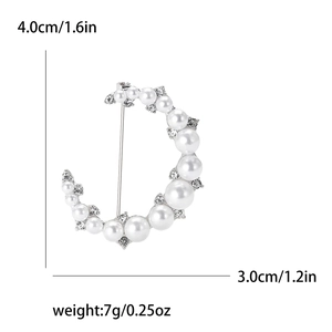 Détails et dimensions de la broche lune avec perles et strass, hauteur de 4,0 cm incluse