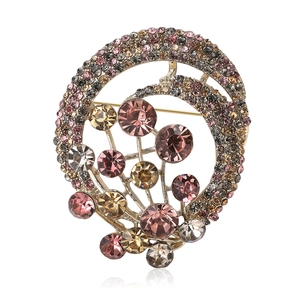 Vintage gold alloy hot air balloon brooch with pink and champagne rhinestones for women