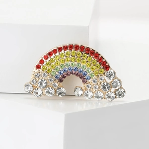 Fashion Alloy Rainbow Brooch For Women Colorful Rhinestone Cloud Lapel Pin Cute Shirt Cardigan Accessory Jewelry Gift