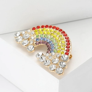 Charming rainbow brooch with colorful rhinestones on a gold alloy base for women