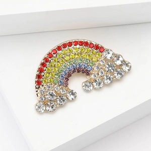 Exquisite alloy rainbow brooch with colorful rhinestones and cloud details on white base