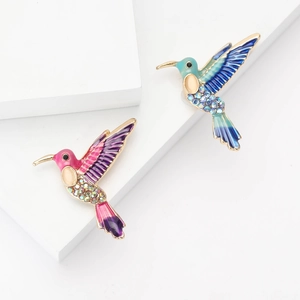 Squisita Spilla a Forma di Colibrì in Smalto per Donna Spilla da Risvolto con Strass in Lega Uccello Animale Elegante per Abiti Cappotto Gioielli di Moda