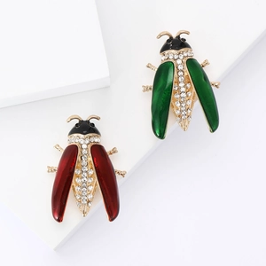 Fashion Alloy Enamel Beetle Brooch Pin With Rhinestone Vintage Ladybug Animal Jewelry For Men Women Suit Cardigan Accessories