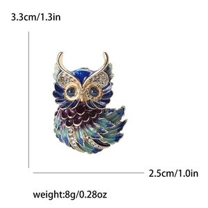 Broche hibou exquise en émail et strass pour costumes de femmes, taille 3,3 cm par 2,5 cm
