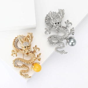 Vintage Chinese Dragon Brooch For Men Luxury Rhinestone Enamel Lapel Pin For Suits Personality Zodiac Jewelry Gift